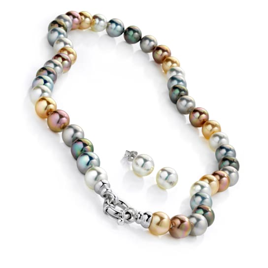 10mm Multi-color Organic Man-Made Pearl 18 Inch Necklace and Earring Set