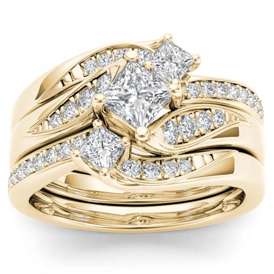 14K Yellow Gold 1.0ctw Princess Engagement Wedding Trio Bridal Ring Set
(Color H-I, Clarity I2)