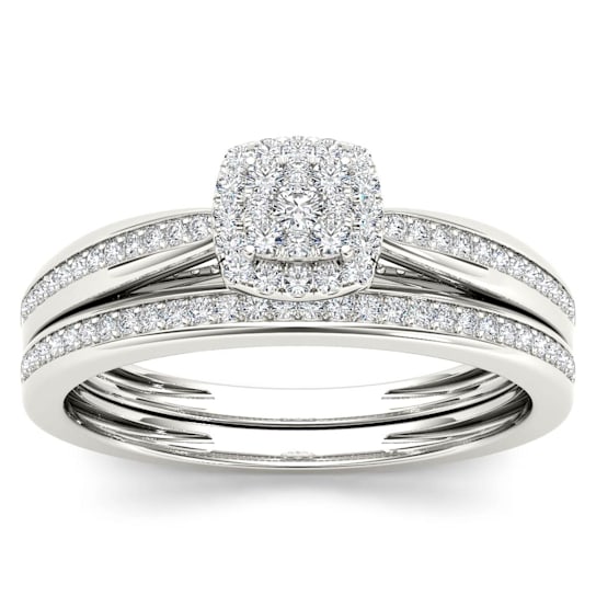 10K White Gold .25ctw Diamond Halo Engagement Ring Wedding Band Bridal
(Color H-I, Clarity I2)