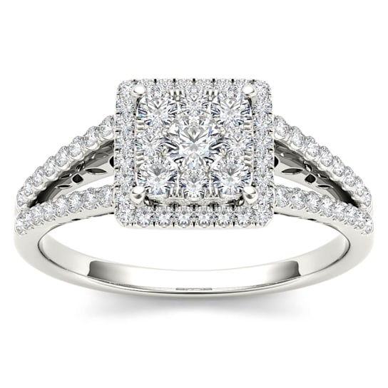 10K White Gold .50ctw Split Shank Diamond Anniversary Halo Engagement
Ring (I2-Clarity-H-I-Color)