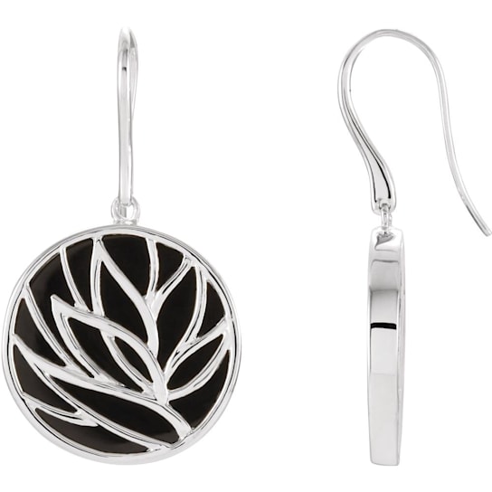 Sterling Silver Onyx Floral-Inspired Dangle Earrings for Women