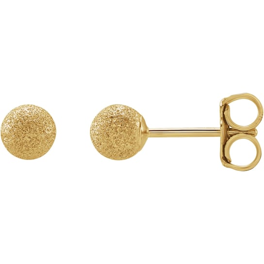 14K Yellow Gold 4 mm Stardust Ball Stud Earrings with Friction Back