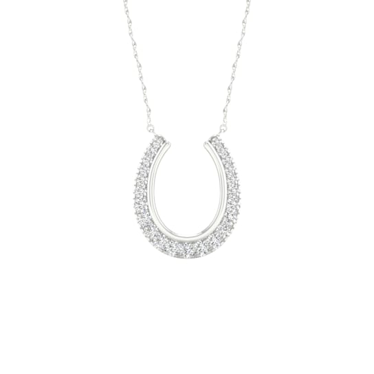 10k White Gold Diamond Horseshoe Pendant With 18 Inch Chain (H-I Color,
I2 Clarity)(0.15 ctw)