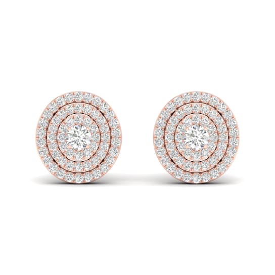 10K Rose Gold Cluster Diamond Halo Stud Earrings for Women (1/2Ct /I2,H-I)