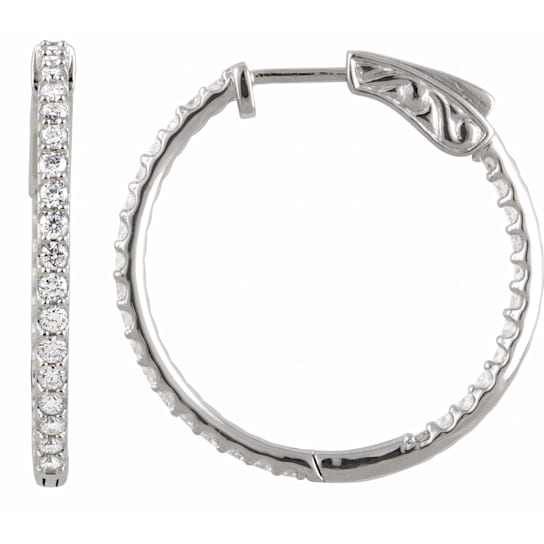Sterling Silver 26.5 mm Imitation White Cubic Zirconia Inside-Outside
Hinged Hoop Earrings for Women