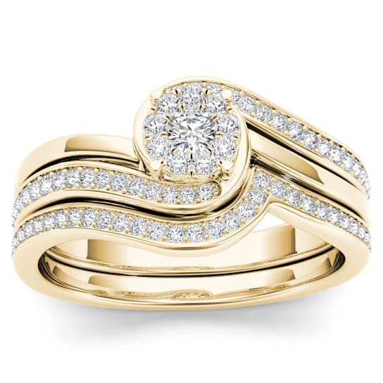 10K Yellow Gold .50ctw Diamond Swirl Bridal Engagement Ring Band Set (
I2-Clarity-H-I-Color )