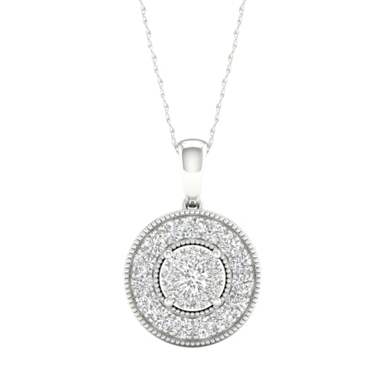 10k White Gold Diamond Halo Pendant With 18 Inch Chain (H-I Color, I2
Clarity)(1/2 ctw)