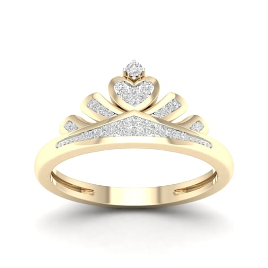 10K Yellow Gold 0.1 Ct Diamond Crown Ring (Color- H-I,Clarity-I2)