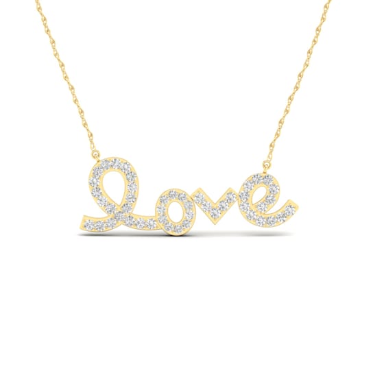 10K Yellow Gold Diamond 'Love' Necklace 18inch(1/6Ct/ I2,H-I)