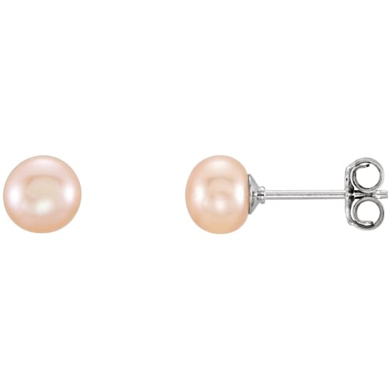 Sterling Silver 5-6 mm Pink Freshwater Cultured Pearl Stud Earrings for Women