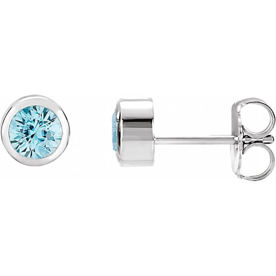 Sterling Silver Blue Zircon Bezel-Set Stud Earrings for Women