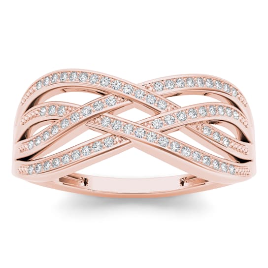 10K Rose Gold .07ctw Round Diamond Crossover Ring (0.07cttw, Color H-I,
Clarity I2)