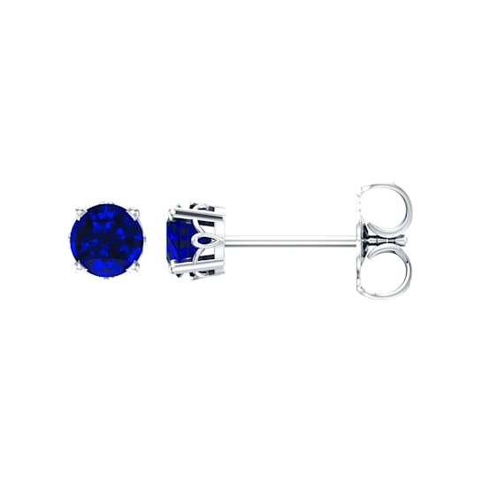 14K White Gold Lab-Grown Blue Sapphire 4-Prong Set Scroll Stud Earrings
for Women