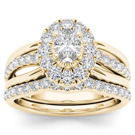 14K Yellow Gold .75ctw Diamond Halo Bridal Set Engagement Ring (
I2-Clarity-H-I-Color )