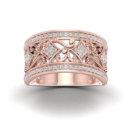 14K Rose Gold Over Sterling Silver 0.33 Ct Diamond Filigree Band Ring
(Color- H-I,Clarity-I2)