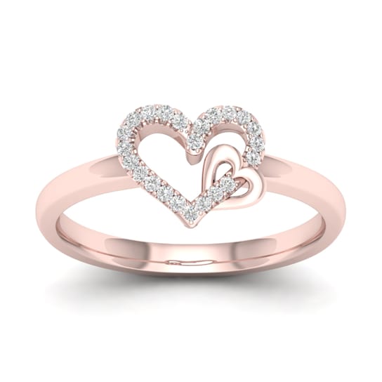 10K Rose Gold .10ctw Round Cut Diamond Heart Promise Ring (Color H-I,
Clarity I2)