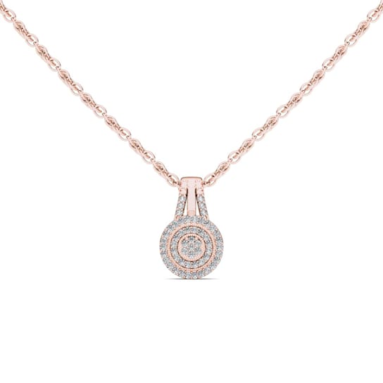 10K Rose Gold Diamond Halo Pendant Rope Chain Necklace for Women 18inch
(1/8Ct/ I2,H-I)
