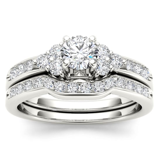 14K White Gold 1.0ctw Diamond Solitaire Engagement Wedding Band Set (
I2-Clarity-H-I-Color )