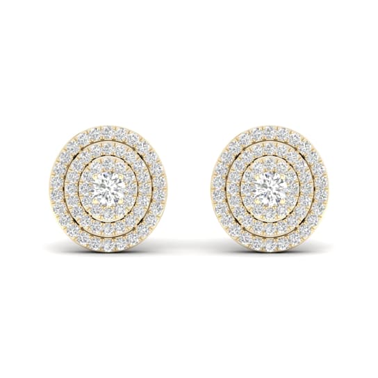 10K Yellow Gold Cluster Diamond Halo Stud Earrings for Women (1/2Ct /I2,H-I)