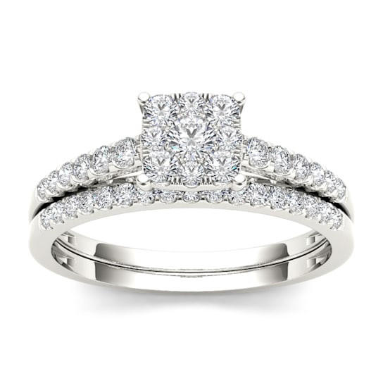 10K White Gold .50ctw Diamond Halo Engagement Ring Wedding Band Bridal
(Color H-I, Clarity I2)