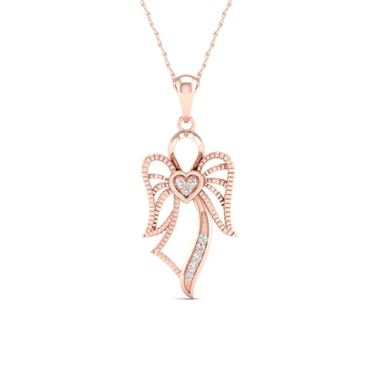10K Rose Gold Diamond Angel Pendant Rope Chain Necklace for Women 18inch
(1/20ct / I2,H-I)