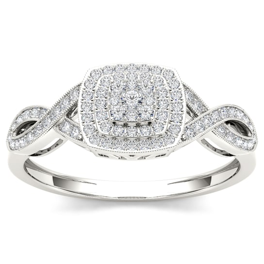 10K White Gold .25ctw Round Diamond Halo Engagement Wedding Ring (Color
H-I, Clarity I2)