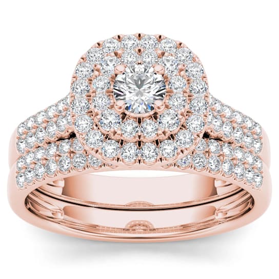 10K Rose Gold 1.0ctw Diamond Engagement Halo Ring Band Bridal Set(
I2-Clarity-H-I-Color )