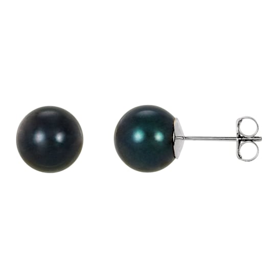14K White Gold 8 mm Black Akoya Cultured Pearl Stud Earrings with
Friction Back