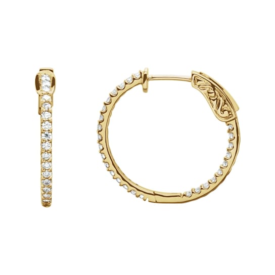 14K Yellow Gold 23 mm 3/4 CTW Round Natural Diamond Inside-Outside
Hinged Hoop Earrings for Women
