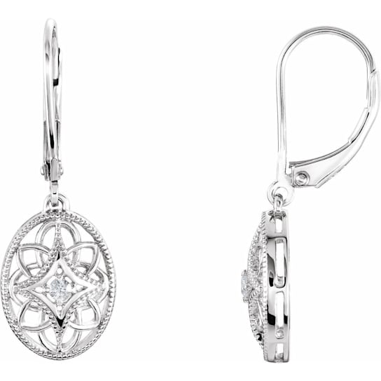 Sterling Silver .06 CTW Diamond Lever Back Dangle Earrings for Women