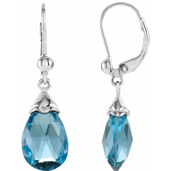 14k White Gold Swiss Blue Topaz Dangle Earrings for Women
