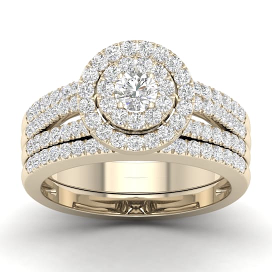 10K Yellow Gold 1.0ctw Diamond Bridal Round Halo Engagement Ring Band
Set ( I2-Clarity-H-I-Color )