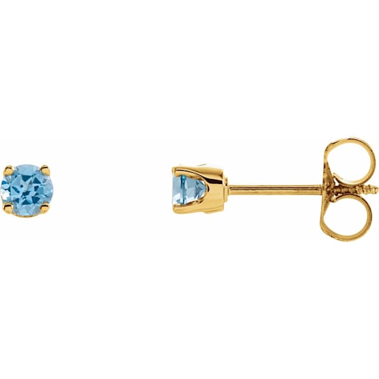 14K Yellow Gold Natural Swiss Blue Topaz Stud Earrings for Women