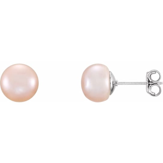 Sterling Silver 7-8 mm Pink Freshwater Cultured Pearl Stud Earrings for Women