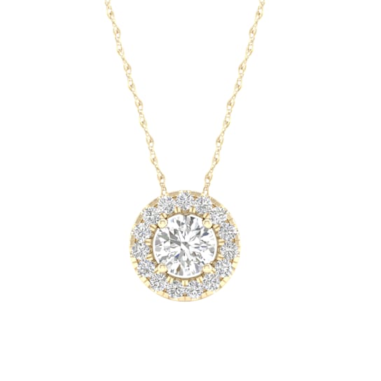 10k Yellow Gold Diamond Halo Pendant With 18 Inch Chain (H-I Color, I2 Clarity)(0.15)