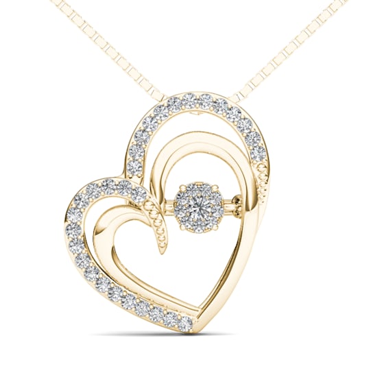 10k Yellow Gold Diamond Double Heart Pendant With 18 Inch Chain (H-I
Color, I2 Clarity)(0.15 ctw)