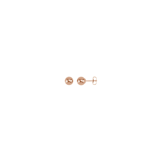 14K Rose Gold 6 mm Ball Stud Earrings with Friction Back for Women