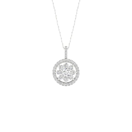 10K White Gold 0.4 Ct Diamond Flower in Circle Halo Pendant With Chain
18" (Color- H-I, Clarity-I2)