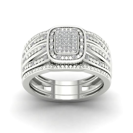 10K White Gold .15 ctw Diamond Halo Bridal Set Engagement Ring (
I2-Clarity-H-I-Color )