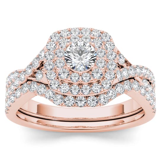 10K Rose Gold 0.90ctw Diamond Halo Engagement Band Bridal Ring(Color
H-I, Clarity I2)