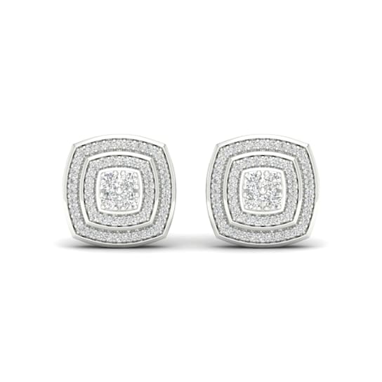 10K White Gold Cluster Diamond Stud Earrings for Women (1/2Ct /I2,H-I)