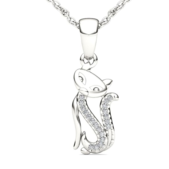 10K  White Gold Diamond Cat Pendant Rope Chain Necklace for Women 18inch
(1/20ct / I2,H-I)