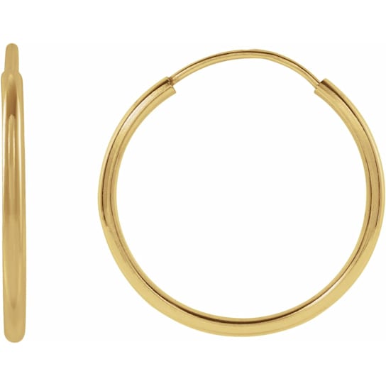 14K Yellow Gold 15 mm Flexible Endless Huggie Hoop Earrings for Women