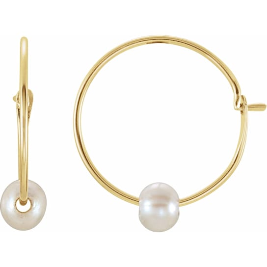 14K Yellow Gold Freshwater Cultured Pearl Huggie Hoop Earrings for Women