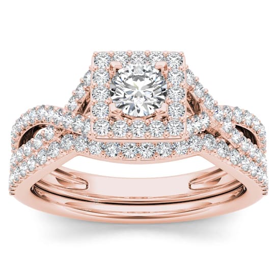 14k Rose Gold 1.0ctw Engagement Ring Band Bridal Set Square Halo(
I2-Clarity-H-I-Color )