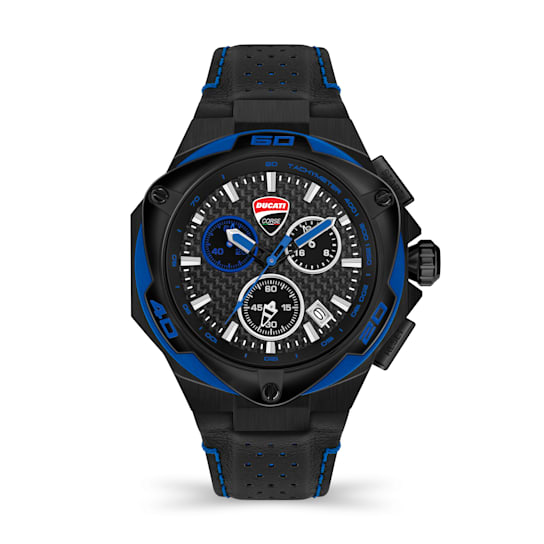 Fashion watch with black leather strap