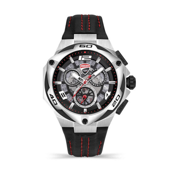 Fashion watch with black leather strap