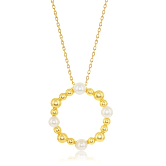Sterling Silver Gold Plated Freshwater Pearl and Beaded Circle Necklace