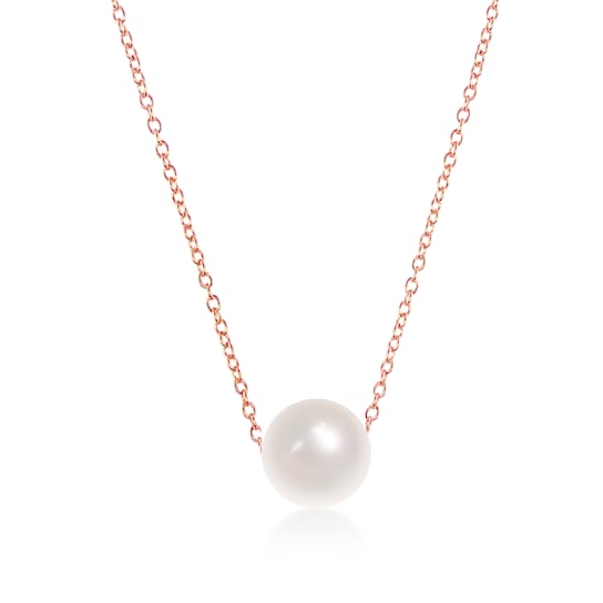Sterling Silver Rose Gold Plated Single Threaded 10mm Freshwater Pearl Necklace