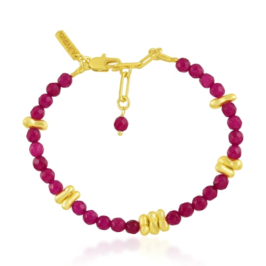 Cerise Pink Jade Beaded Bracelet (Gold Vermeil)